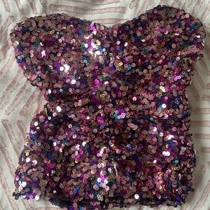 [ZARA] Festive Days Pink Strapless Sequin Top